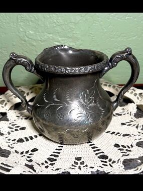 Vintage Silverplate Creamer with Floral Engraving Ornate Handles Antique